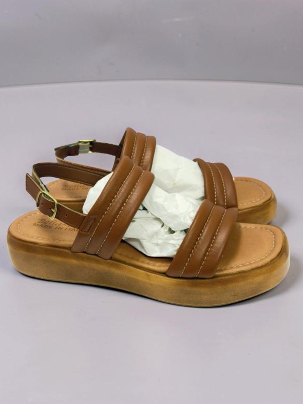 New Bella Vita Ode Italy Womens Whiskey Leather Puffy Platform Sandal Size 9.5 - Picture 6 of 9